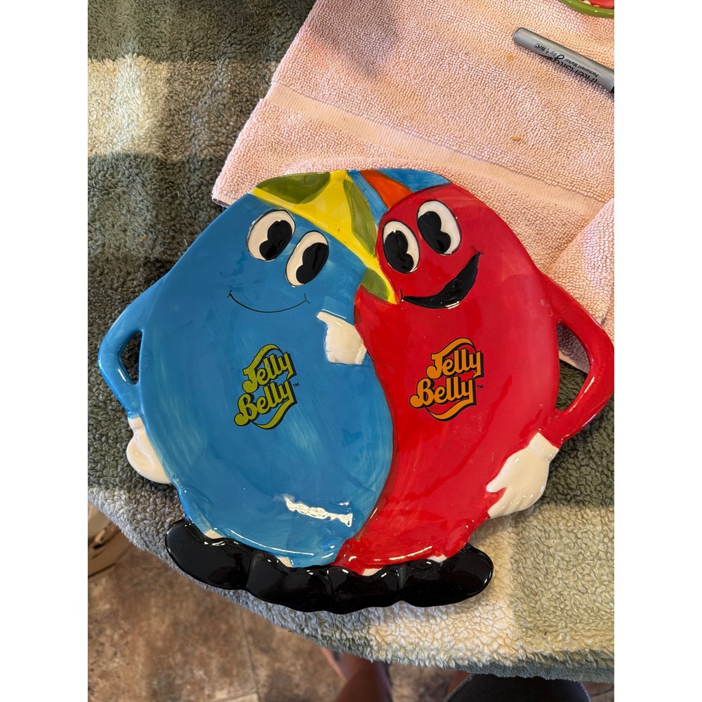 Jelly Belly Bean Characters Ceramic Candy Dish 2012 American Atelier Red Blue